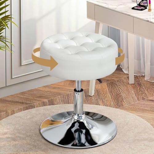 Ckaff Tabouret de Coiffeuse, Tabouret de Maquillage, Tabouret Pivotant Réglable en Hauteur, Tabouret de Bar Rond Rembourré en Similicuir pour Chambre à...