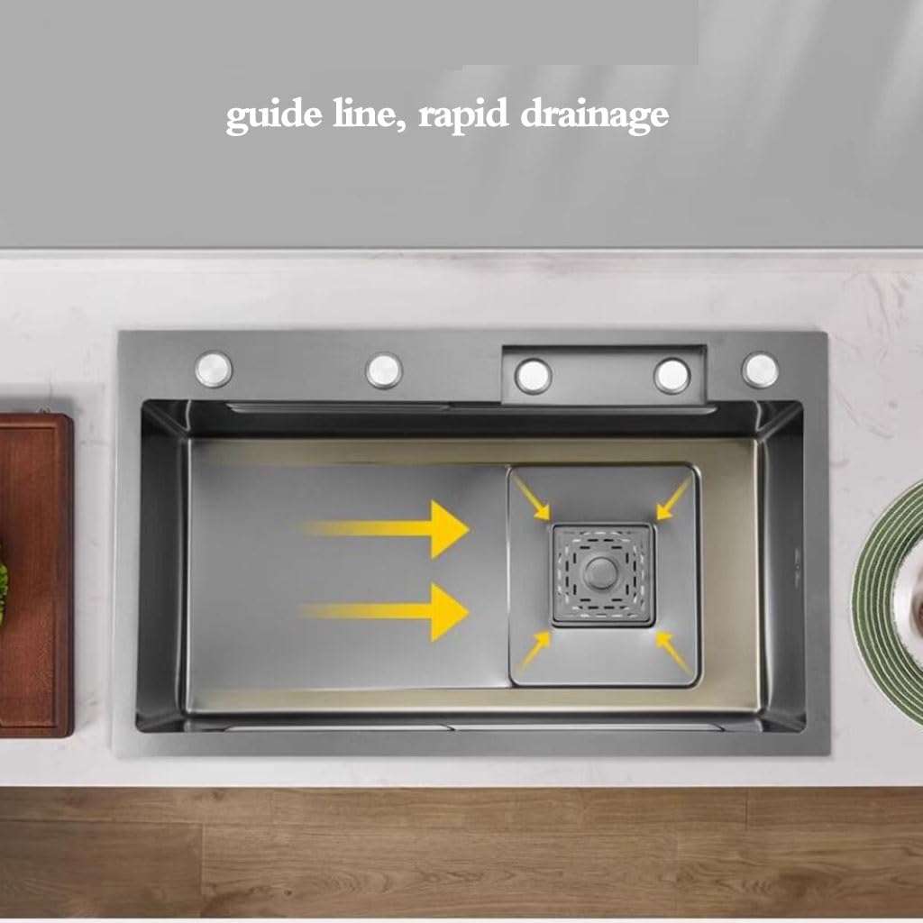 Lavello a sifone a cascata con accessori per rubinetto, multifunzione, in acciaio inox, colore nero