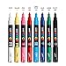 Posca Markers Set, 8 Extra Fine Paint Markers 1M – Multicolor Tones – White, Yellow, Pink, Red, Blue, Light Blue, Green, Black