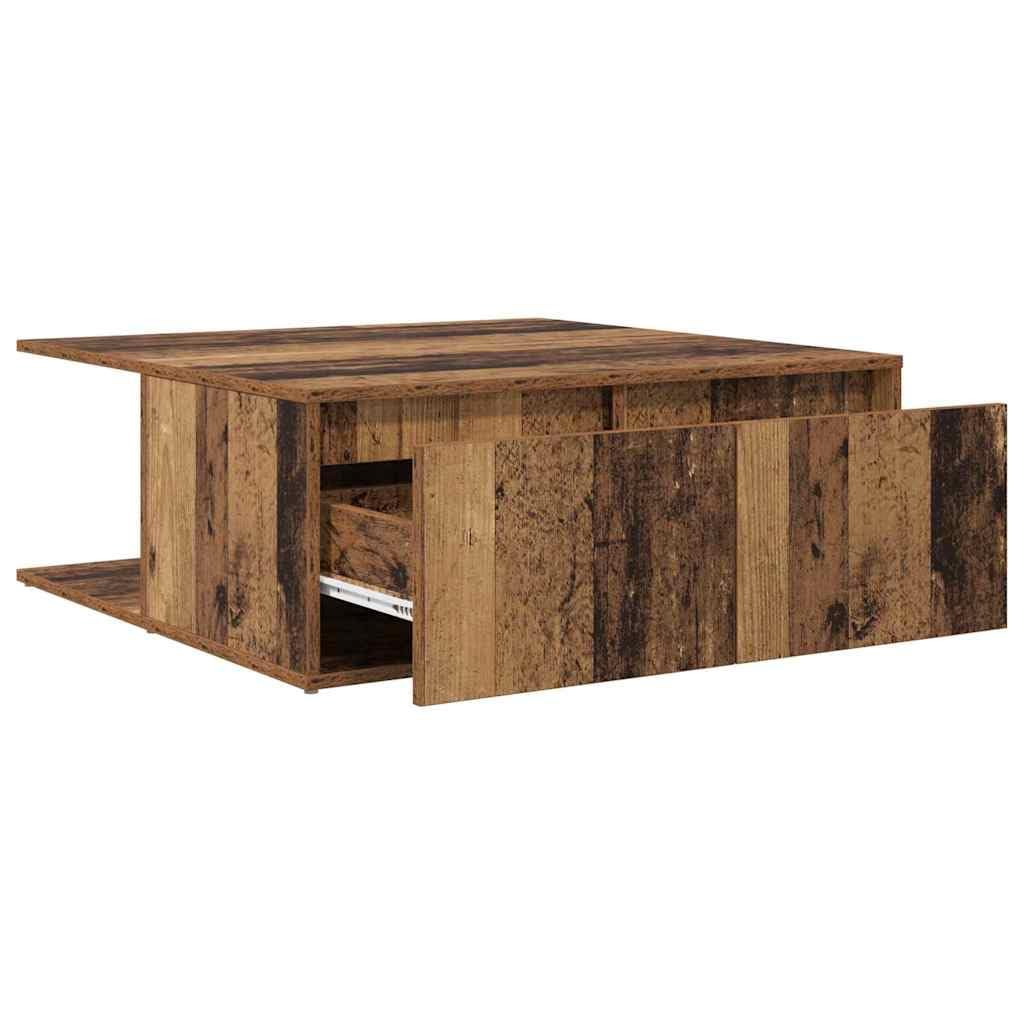 Tavolino da salotto in legno ingegnerizzato legno antico 80 x 80 x 31 cm con 2 cassetti e ripiano, mobiletto contenitore salvaspazio per soggiorno, camera, ufficio