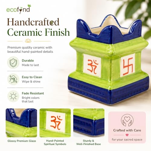 Image of ecofynd 5 inches Tulsi Ceramic Plant Pots, Flower Pot with Drainage Hole, Decorative Modern Indoor Planters, Home Garden Decor for Living Room Bedroom Interior (Green,CPOT016)