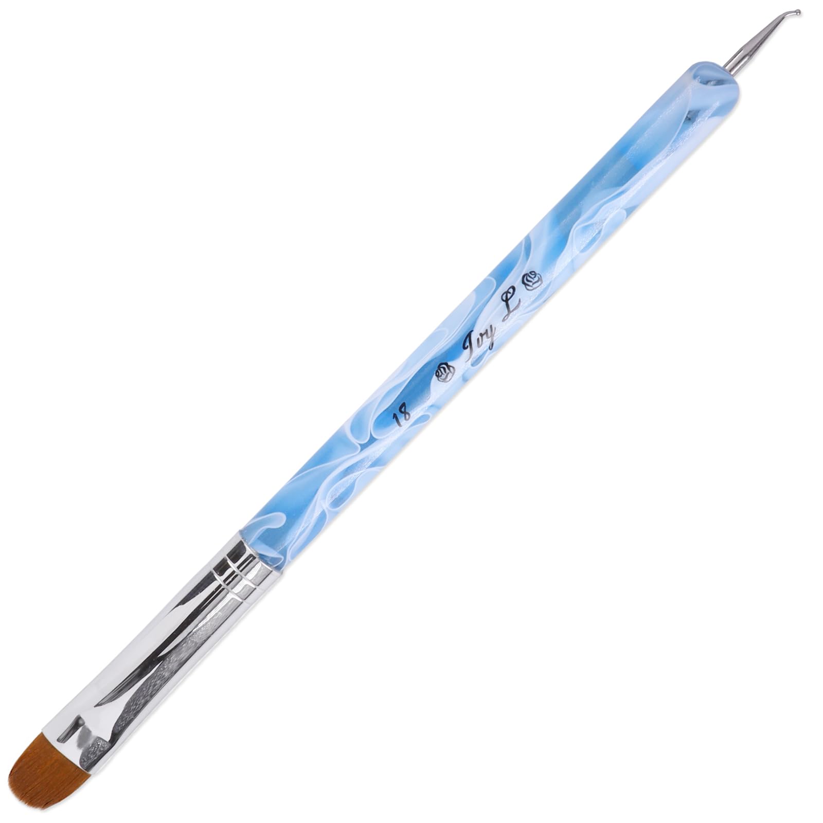 Ivy L 2- Way French Gel Acrylic Nail Art Kolinsky Brush with Dotting Tool for Professional Manicure Cuticle Clean up Nail Art Design (Size # 18, Blue Marble)