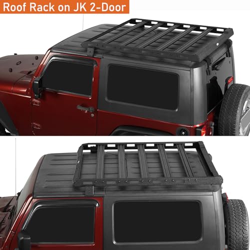 Image of Hooke Road JK Roof Rack Aluminum Crossbars Overland Cargo Carrier for 2007-2018 Jeep Wrangler JK 2 /4 Doors (Hard Top Only)