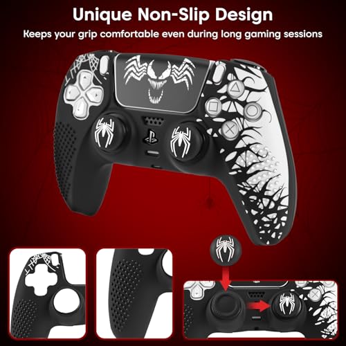 Image of Sounce Anti-Slip Silicone Accessories Compatible with PS5 DualSense Wireless Controller Protective Cover Case with Thumb Grip Caps Touch Pad Sticker Wrap Stickers for Enhanced Protection (Black)