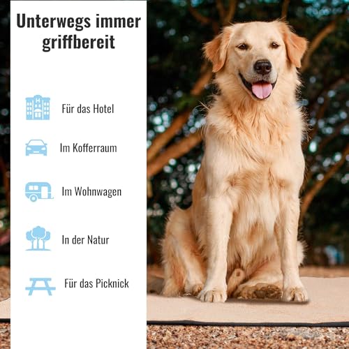 achilles Reisedecke für Hunde, Hundedecke mit weichem Lammfell-Imitat, Hundematte für Reise, Faltbare Liegedecke für unterwegs, Hundebett mit Tasche, waschbar, Schwarz, 100x70cm