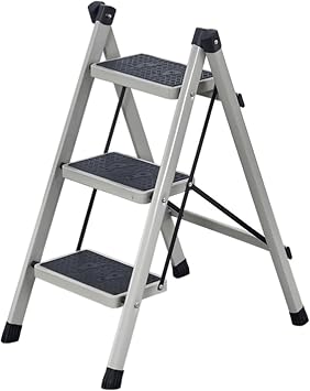 Loft Ladder Lightweight Step Ladders 3 Step Ladder Carbon Steel Step Stool with Anti-Slip Pedal Lightweight Metal 330lb Folding Ladder Anti-Slip
