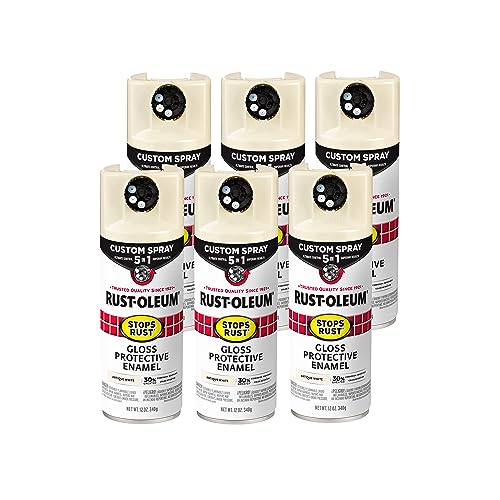 Image of Rust-Oleum Stops Rust Custom 5-in-1 Spray Paint, Gloss Antique White | Rust Preventive Protective Enamel, Multi Surface (Metal, Wood and More), Adjustable Dial for Better Control, Fast Dry, 6 Pack