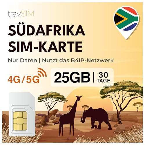 travSIM SIM Karte Südafrika 30 Tage | Landesweite Abdeckung – Johannesburg, Kapstadt, Durban + | Südafrika SIM hat 25GB | Nutzen sie Google, Facebook, Whatsapp und mehr – Keine gebühren