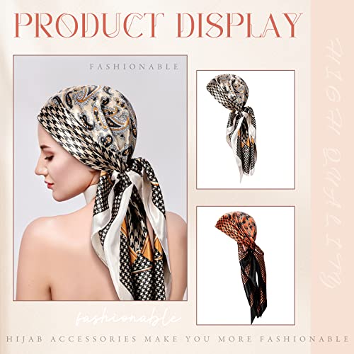 SATINIOR 35 Inch Silky Head Scarf 2 Pcs Large Square Neck Scarf Sleeping Hair Wrapping Satin Bandana for Women(Vintage Color,Vintage Style)2