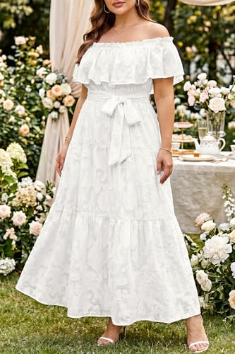 Image of Plus Size Chiffon Off The Shoulder Maxi Long Floral Summer Casual Beach Boho Sundress Women 2024