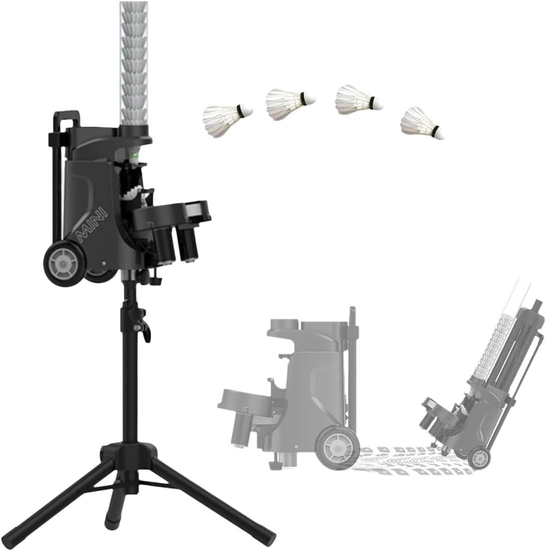Portable Badminton Launcher, Automatic Shuttlecock Launcher, Automatic Badminton Pitching Machine, Multiple Training Modes, Four - Level Height Adjustment, for Beginners Pros Alike