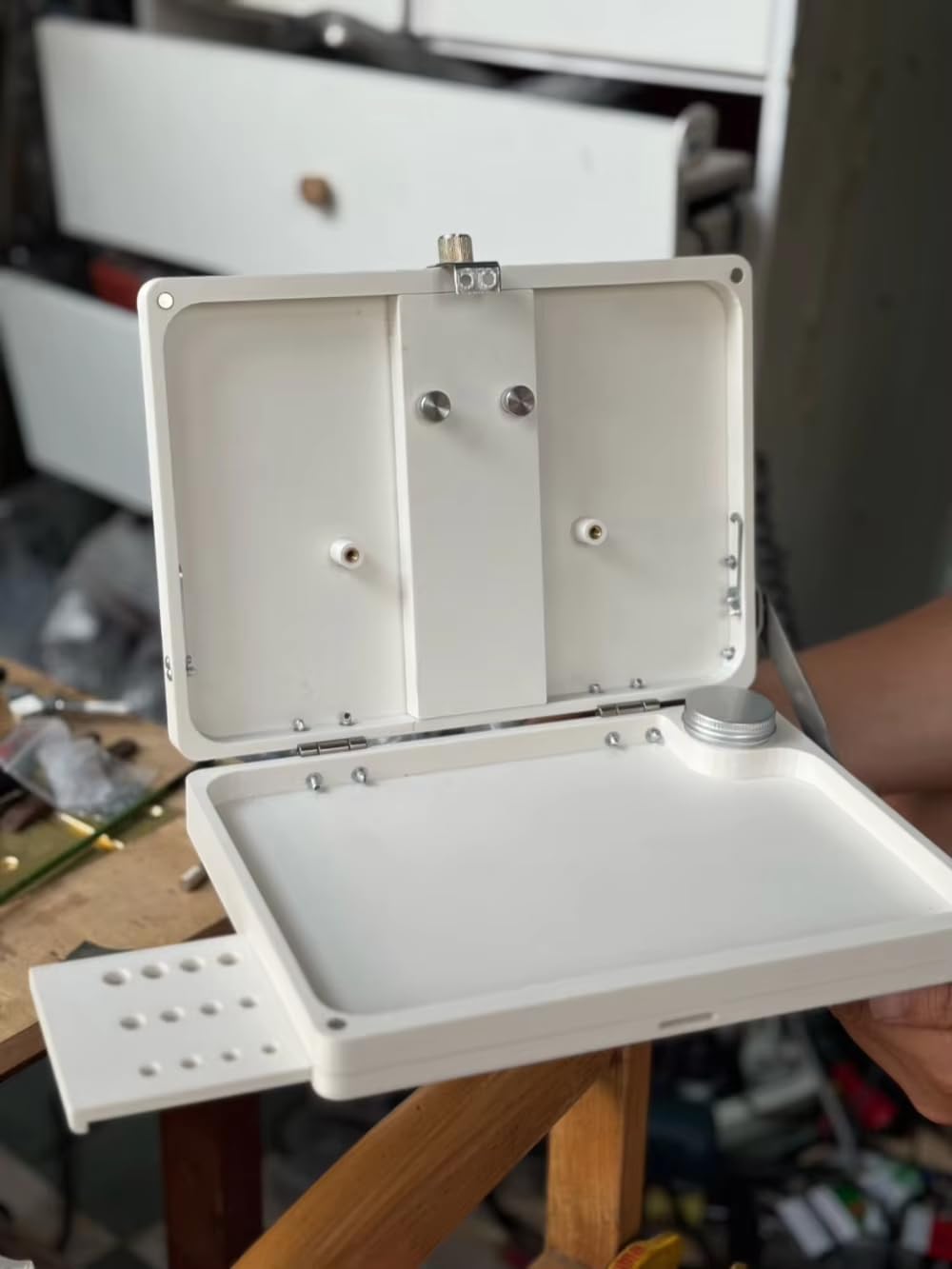 Caja de Bocetos para Pintura al Óleo, Caballete de Escritorio Plegable, con Recipiente para Óleo Incorporado, Abrazadera para Lienzos de hasta 50 CM
