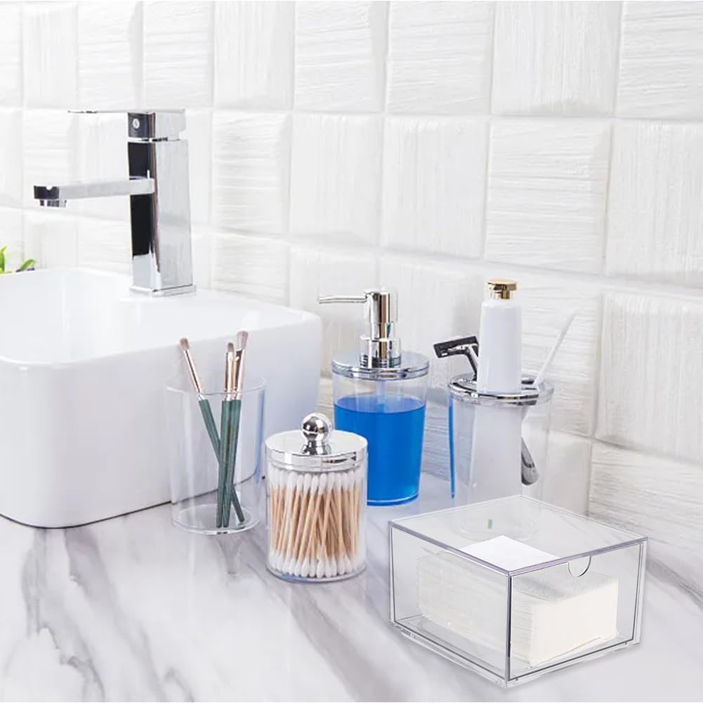 CREATCABIN Porta Toallas Desechables Caja de Almacenamiento de Toallitas Faciales Acrílico Transparente Apilable Organizador de Toallas para Maquillaje Y Piel Limpia Contenedor Cajón 16.5x15.4x9.8cm