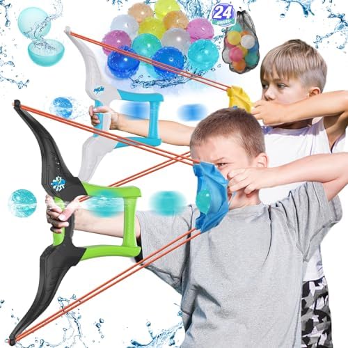 2 Pack Water Balloon Launcher Slingshot with 24 Reusable Water Balloons, 1 Storage Bag, Water Balloons Quick Fill for Kids Boys Teens Adults, Summer Gift Toys Games for Outdoor Fun