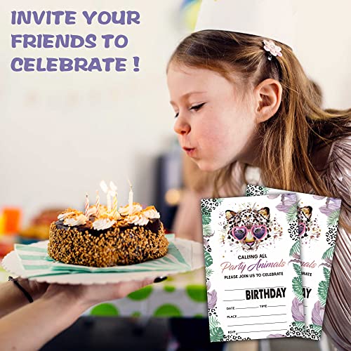 Animals Birthday Party Invitation, Leopard Print Themed Fill-In Invites For Teens Boys & Girls, 20 Invitations With Envelopes (4" X 6"), Kids Safari Jungle Party Favors Decorations And Supplies -38 #TOP4