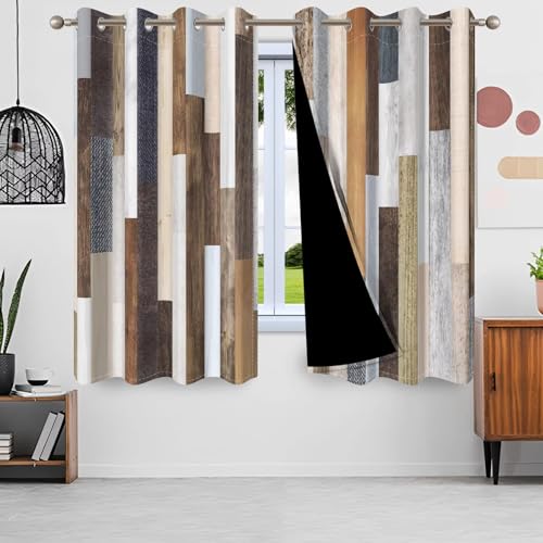 IKDZCM Cortina Opaca de 2 Paneles con Estampado de tablones de Madera rústica, Estilo rústico Natural para Sala de Estar y Dormitorio (Ancho x Alto: 2 x 170 x 200 cm)