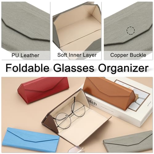 Image of PATIKIL Foldable Glasses Case, Triangle Magnetic Sunglasses Organizer Case PU Leather Eyeglass Case with Cloth for Glasses