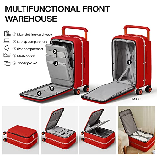 Mixi Luggage Suitcases With Spinner Wheels 24'' Travel Luggage With Front Laptop Pocket, Wide Handle Pc Hardshell Suitcase With Tsa Lock, Checked Luggage(Red) #TOP2