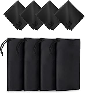 Yogo Vision Microfiber Glasses Pouch n Cloth 4 Set Protect Eyewear Smudges Dirt Ultra-Soft Lens Cloth Bags w/Drawstrings