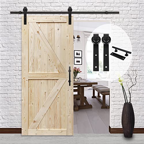 Image of S&Z TOPHAND 8 FT (4-17FT) Classic Sliding Barn Door Hardware Kit Whole Set, 12'' Door Handles,Easy to Install, Perfect for Kitchen,Living Room, Bathroom