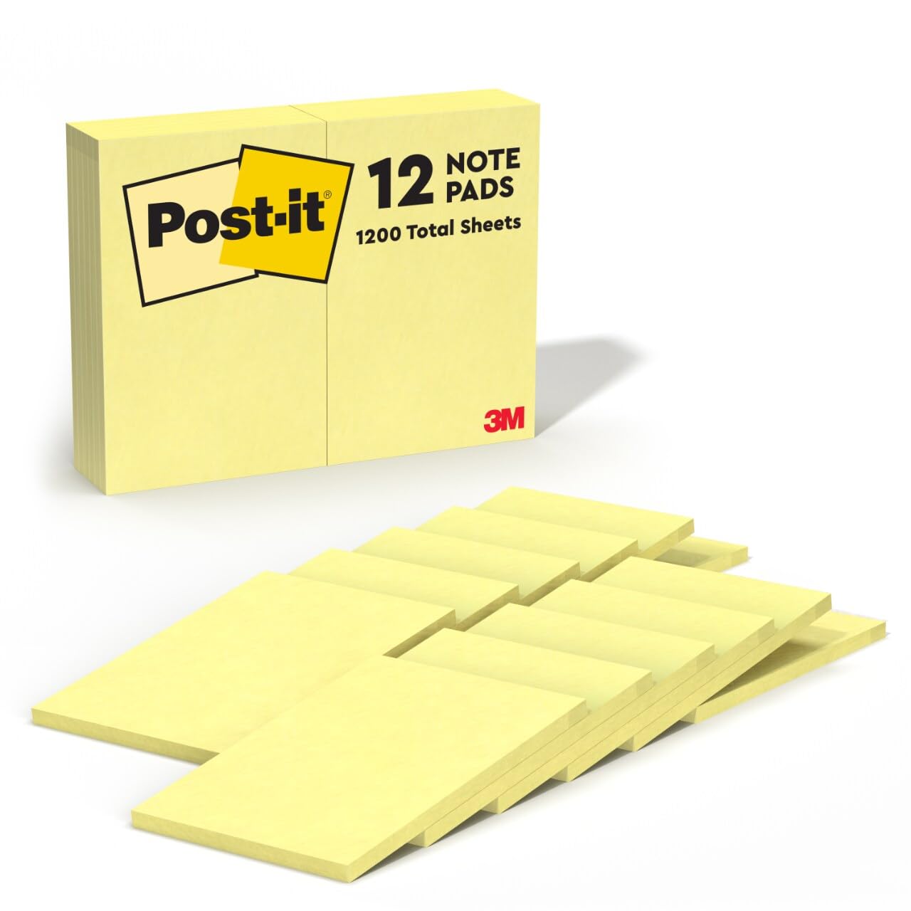 Post-it Notes, 4 in x 6 in, 12 Sticky Notes Pads, 100 Sheets per Pad, Canary Yellow, The Original Post-it Note, School Supplies and Office Products