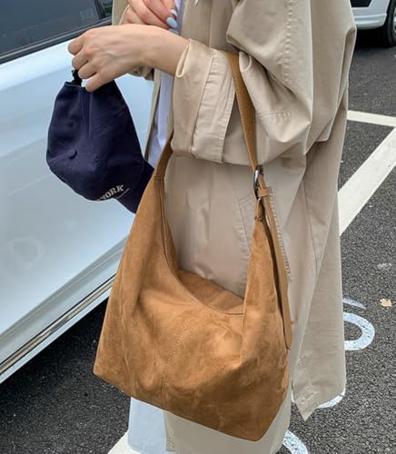Women's Suede Tote Bag Large Shoulder Purse Fashion Faux Suede Crossbody Bag Handbag Casual Satchel Handbag for Work Travel2