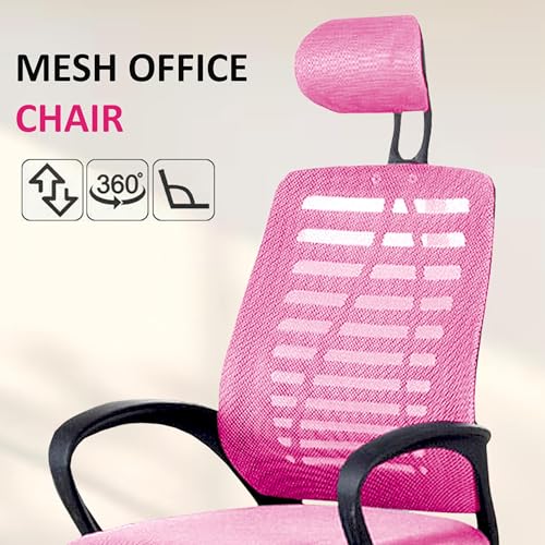 Image of Casa Copenhagen,Mesh Office Desk Chair,Rocking Chairs Ergonomic Computer Chair Adjustable High with Headrest and Comfortable Armrest Swivel Chair - Cherry Pink & Black Handle