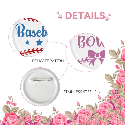 10 Pcs Baseball Gender Reveal Button Pins, Team Boy Team Girl Badge Pins, Baseball or Bows Button, Pink or Blue Stain Brooch for Baby Shower/Gender Reveal Party Decorations3