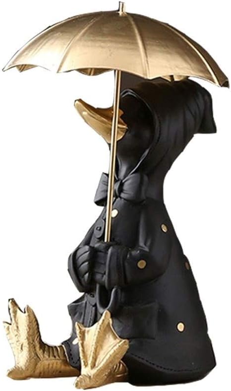 XMCF Nordic Resina Negro Pato Estatuilla Adornos con Kinder Oro Paraguas Inicio Salón Tabla Figurines Crafts Sitio de los niños Accesorios de la decoración (Color : Black, tamaño : B)
