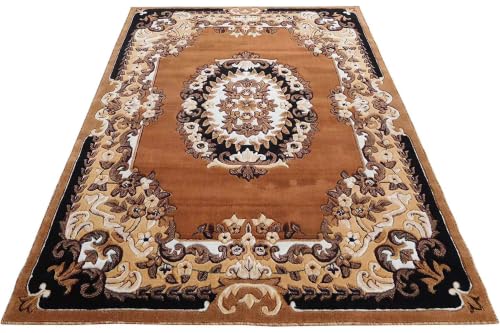 Image of SABIRA Carpet(Size-150x200Cm / 60x78 in) Modern Floral Area Rug Large Carpet for Living Room, Bedroom & Dining Room, Washable, Non-Slip, Gold Color
