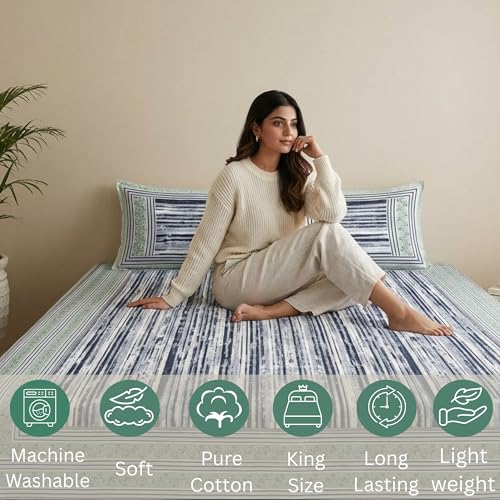 Image of Mafatlal 144 TC Upvan Cotton Queen Bedsheet | 90 x 108 Inches | Traditional Design | Smooth, Long-Lasting & Soft | 2 Pillow Covers | Steeple Gray