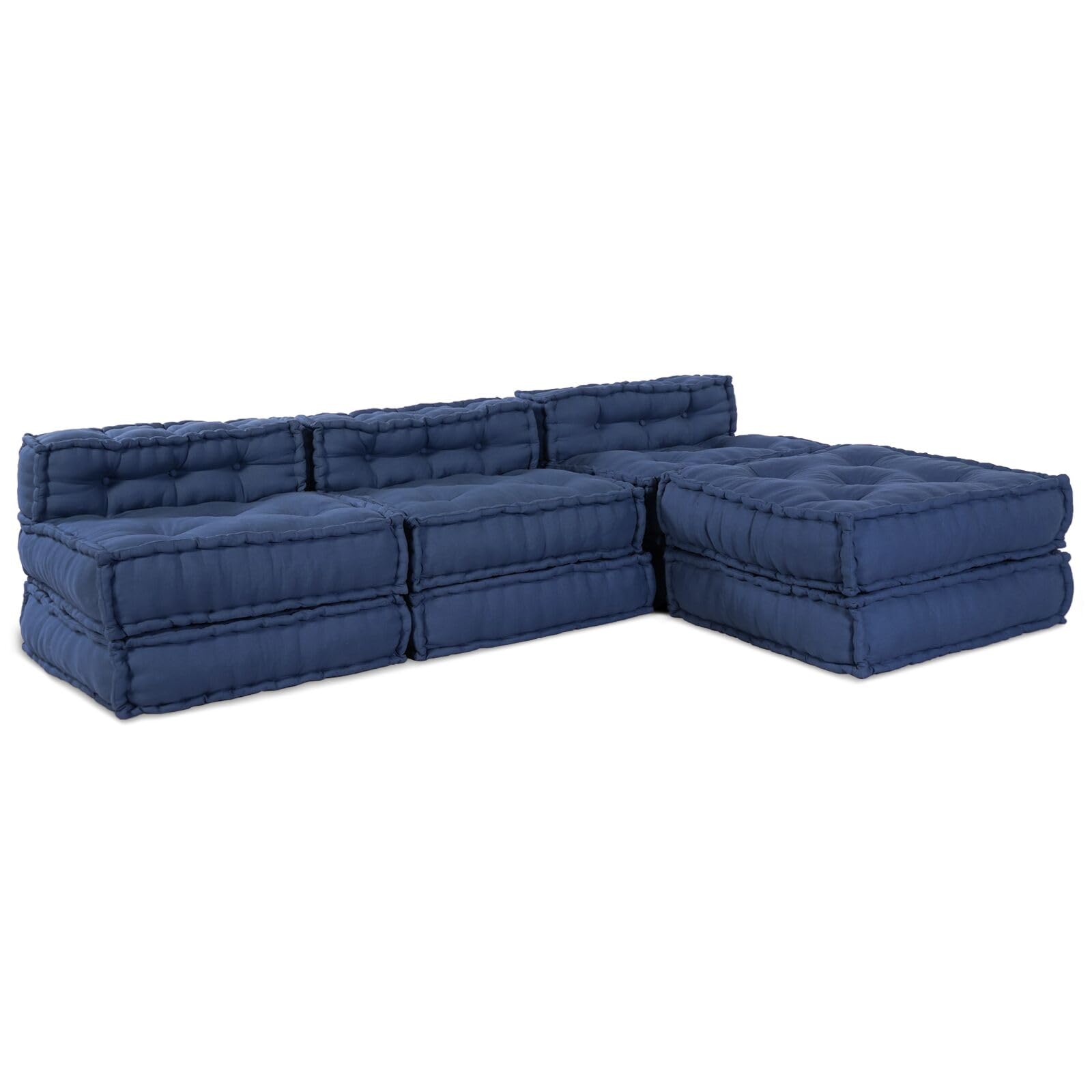 Dekor, Textilien: Bettwäsche, Kissen, Decken, Bezüge und Kissen, modulare Pouffes – 4er-Pack in Indigo-Stoff