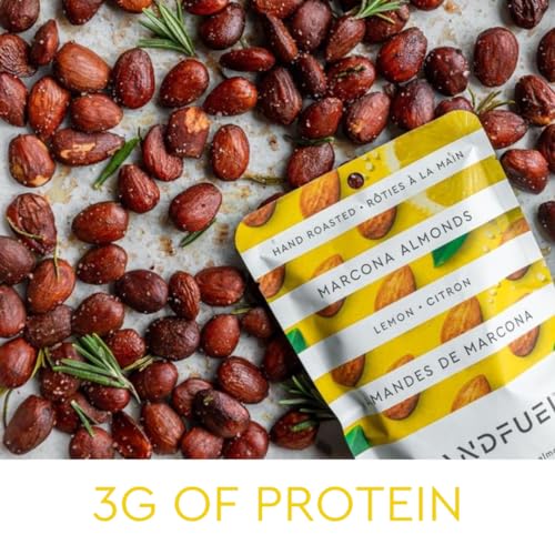 Handfuel Lemon Marcona Almonds, Hand Roasted Salted Almonds, 10g of Protein, Proudly Canadian Made Plant Based Flavoured Nuts, Gluten Free - 150 Grams