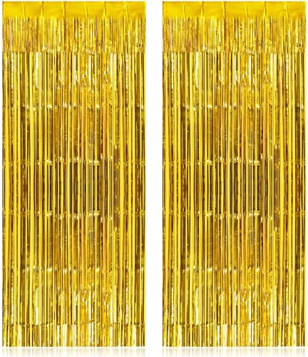 Image of 2 Pack Fringe Curtains Backdrops, Foil Fringe Curtains, Door Streamers for Birthday Wedding Bridal Shower Holiday Graduation Party Decorations, Photo Booth Backdrops, Gold