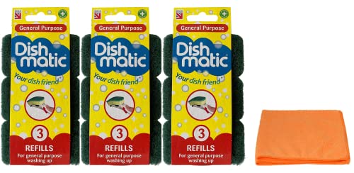 Dishmatic Lot de 9 recharges de brosses à vaisselle à remplir – Recharges de brosses à usage général – avec chiffon de nettoyage en microfibre ultra absorbant