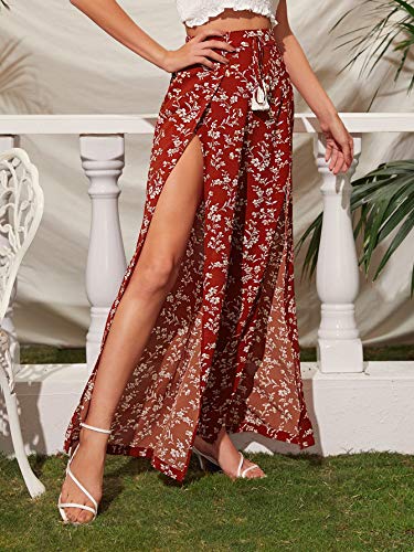 Floerns Women's Ditsy Floral Tie Front Wide Leg Wrap Long Pants4