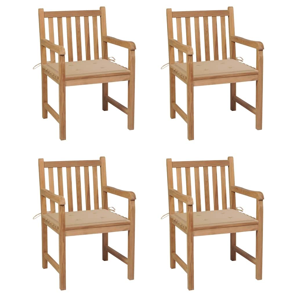 Sedie da giardino in legno di teak, 4 pezzi, con cuscino beige