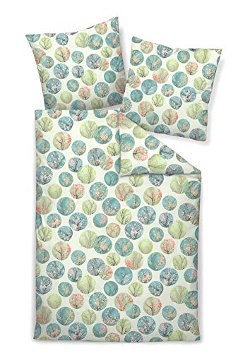 Janine Design Mako-Satin Bettwäsche-Garnitur Milano 45025 Farbe irisgrün türkis 06 Größe 155X220 + 80x80 cm mit Reißverschluss, Öko-Tex Zertifiziert