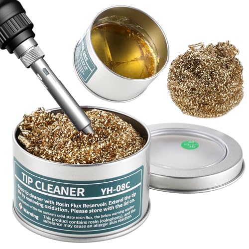 Soldering Iron Tip Cleaner with Rosin Flux - Copper Wire Balls in Aluminum Container, 65mm Diameter x 40mm Height