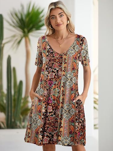 Image of BELAROI Women Casual Summer Dresses Loose Tshirt Beach Sundress V Neck Plus Size Swing Tunic Pockets