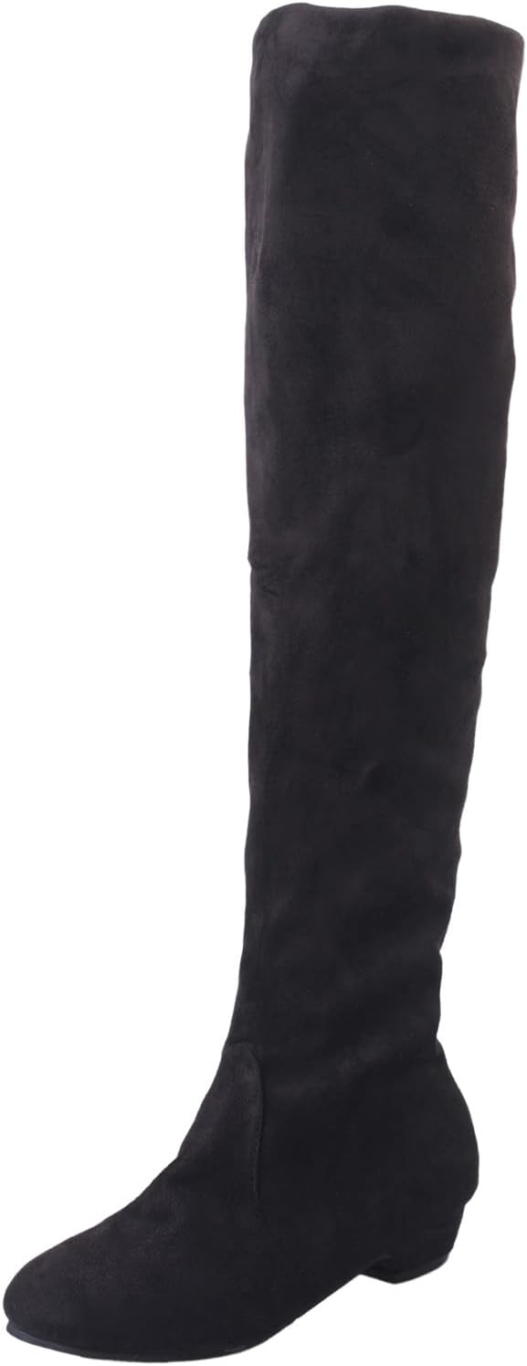 Women's Slouchy Knee High Boots Flat Low Heel Mid Calf Boot with Side Zipper Round Toe Tall Calf Riding 𝐂ombat Boots for Women Pull 𝐎n Vintage Leather Long Sexy Dress Booties for Ladies