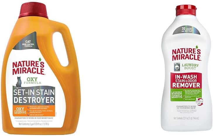 Nature's Miracle Just for Cats 128 Fl Oz and Laundry Boost 32 Oz Pet Stain Removers (2 Items)