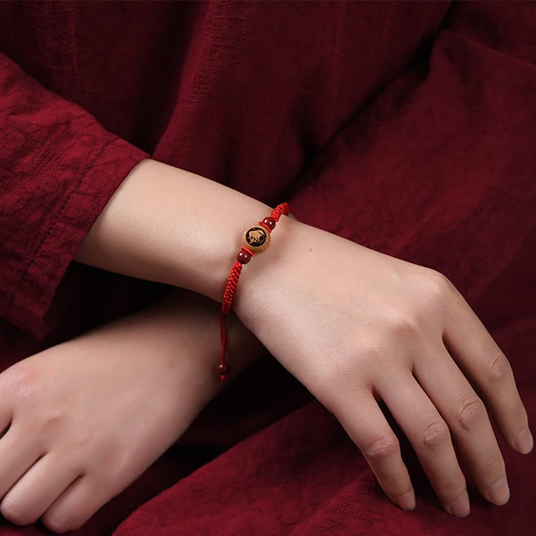 Pulsera Feng Shui, Riqueza, Piedra Cinabrio, Encanto Animal del Zodíaco Chino, Pulsera de Cristal de Chakra de Hilo Rojo, Amuleto de Buena Suerte