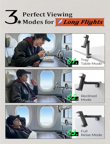 LISEN Airplane Phone Holder with Light, Universal Phone Mount for Desk, 360 and 180 Degree Tilt Adjustable Clamp Holder with Cold Shoe, 1/4 Inch Screw Mount - image 3