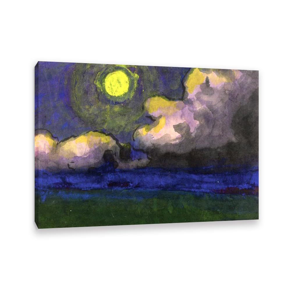 RXNHGJDS Emil Nolde Seascape Canvas Wall Art Moon over the Marsh Expressionist Abstract Ocean Poster Emil Nolde Artwork Wall Decor for Living Room Bedroom Office Home Decor100x70cm(33x28in) Frame