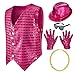 Kids Dance Hip Hop Jazz Costume Boys Sequin Vest Hat Sunglasses Set for Dance Party 10-12 Years Rose