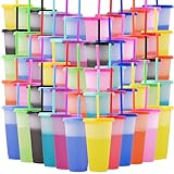 Komphy 60 Pack Reusable Plastic Tumblers Bulk, 24 oz Color Changing Cups with Lids & Straws, Drink Water Cups Travel Mug Tumblers for Iced Beverage Water Smoothie Coffee Party(10 Colors)