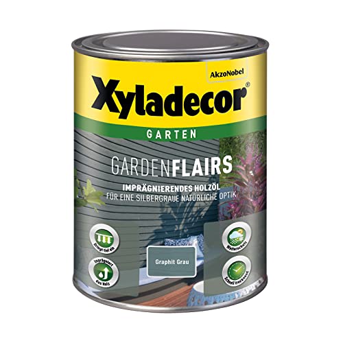 Xyladecor GardenFlairs, Imprägnierendes Holzöl mit dekorativem Metalleffekt, Graphit Grau, 1 l