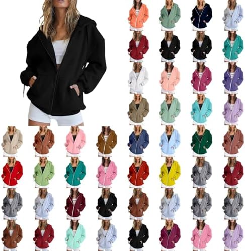 Womens Zip Up Hoodies Long Sleeve Sweatshirts Fall Outfits Oversize Sweaters Casual Fashion Jackets for Teen Girls