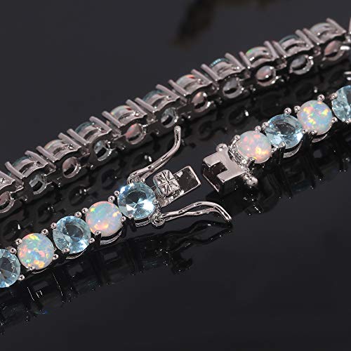 Cinily Opal Bracelets For Women Tennis Bracelet 18K White Gold Plated Fire Opal Jewelry Gift Gemstone Bracelet 7 5/8" #TOP5